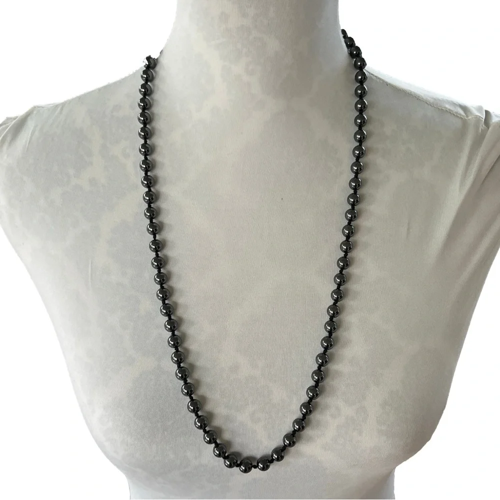 Genuine Hematite Beaded Necklace - Expertly Knotted between Each Bead - 30”